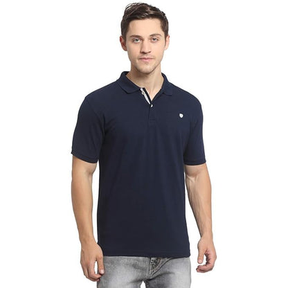 Men's Navy Regular Fit Solid Half Sleeve Casual T-Shirt