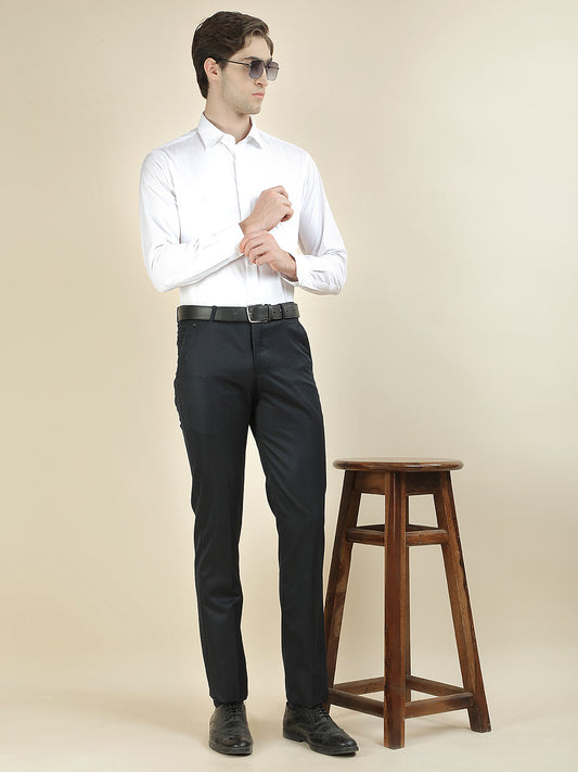 Formal Trouser for Men | Breathable & Soft with Color Fastness Regular Fit Cotton Blend Fabric Solid Pattern Hook & Bar Closure