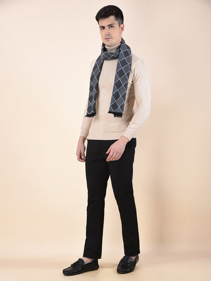 Men Dark Grey Checkered Winter Warm Casual Muffler