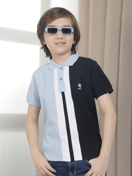 Casual T-Shirt for Boys l Breathable & Soft with Color Fastness Regular Fit Polo Neck Polycotton Fabric Striped Pattern