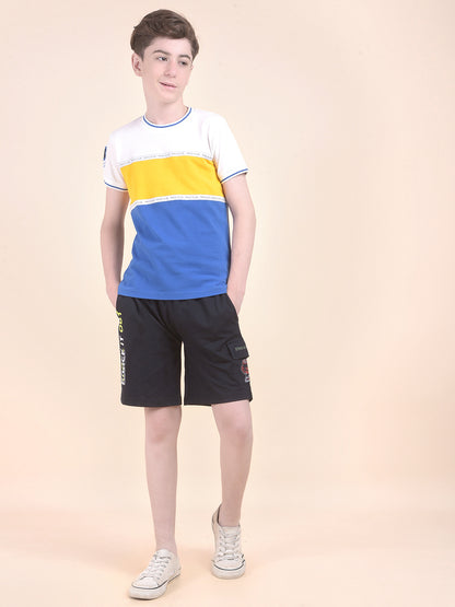 Casual T-Shirt for Boys l Breathable & Soft with Color Fastness Regular Fit Round Neck Polycotton Fabric  Pattern Colourblocked