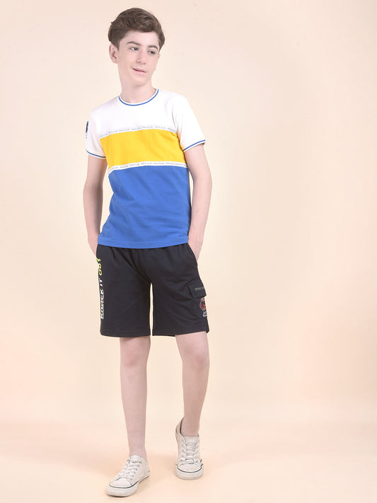 Casual T-Shirt for Boys l Breathable & Soft with Color Fastness Regular Fit Round Neck Polycotton Fabric  Pattern Colourblocked