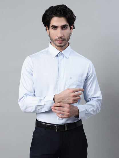 Men Sky Blue Micro Printed Full Sleeves Formal Shirt