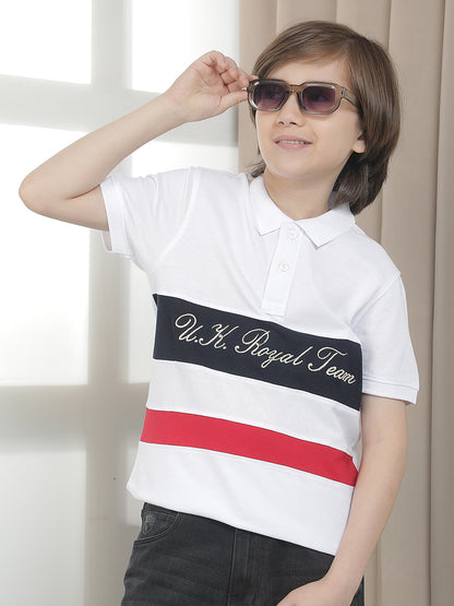 Casual T-Shirt for Boys l Breathable & Soft with Color Fastness Regular Fit Polo Neck Polycotton Fabric Colourblocked Pattern