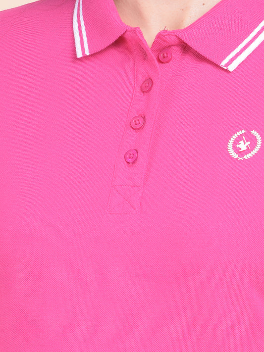 T-Shirt for Women | Breathable & Soft with Color Fastness Regular Fit Polo Neck Poly Cotton Fabric Solid Pattern