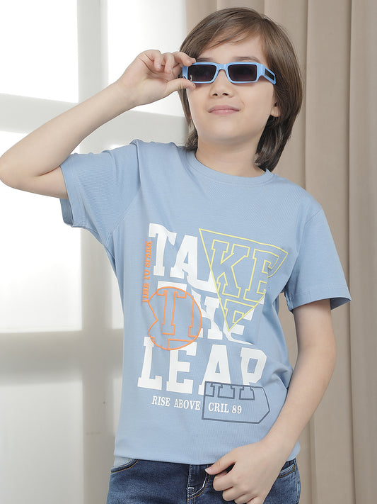 Casual T-Shirt for Boys l Breathable & Soft with Color Fastness Regular Fit Round Neck Cotton Blend Fabric Printed Pattern