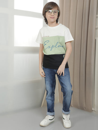 Casual T-Shirt for Boys l Breathable & Soft with Color Fastness Regular Fit Round Neck Cotton Blend Fabric ColourBlocked Pattern