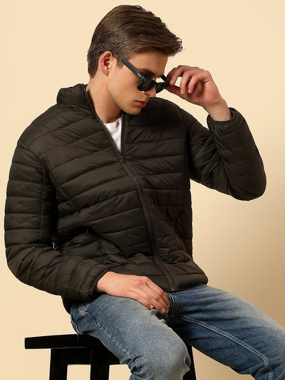Reversible Jacket for Men | Premium Casual Jacket Regular Fit Mock Neck Nylon Fabric Solid Pattern
