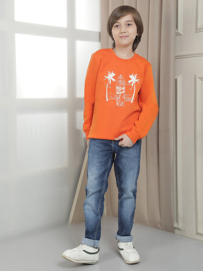 Casual Sweatshirt for Boys l Breathable & Soft with Color Fastness Regular Fit Round Neck Fleece Fabric Printed Pattern