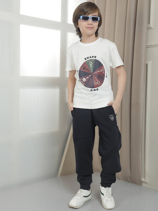 Casual T-Shirt for Boys l Breathable & Soft with Color Fastness Regular Fit Round Neck Cotton Blend Fabric Printed Pattern