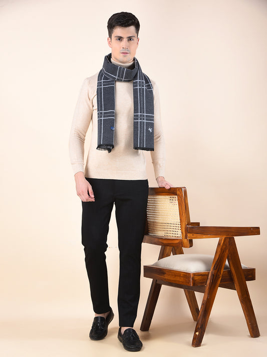 Men Grey Checkered Winter Warm Casual Muffler