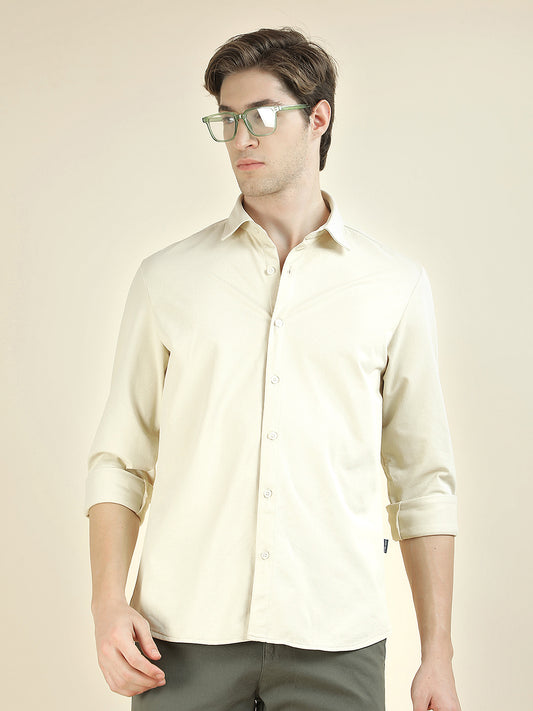 Casual Shirt for Men l Breathable & Soft with Color Fastness Slim Fit Polyester Fabric Self Design Pattern