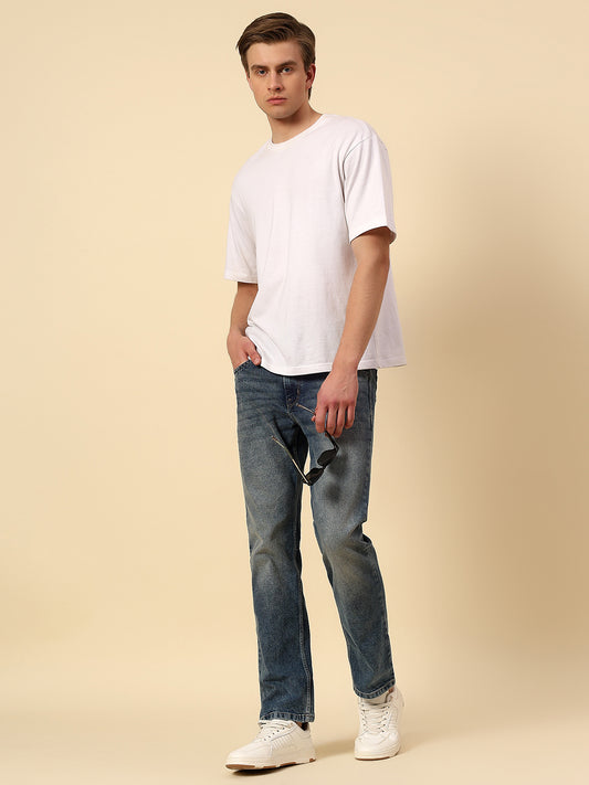 Denim Jeans for Men | Breathable & Soft with Color Fastness Straight Fit Poly Cotton Fabric Solid Pattern Button Closure