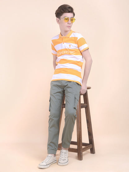 Casual T-Shirt for Boys l Breathable & Soft with Color Fastness Regular Fit Polo Neck Polycotton Fabric Striped Pattern