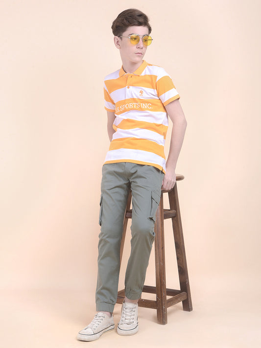 Casual T-Shirt for Boys l Breathable & Soft with Color Fastness Regular Fit Polo Neck Polycotton Fabric Striped Pattern