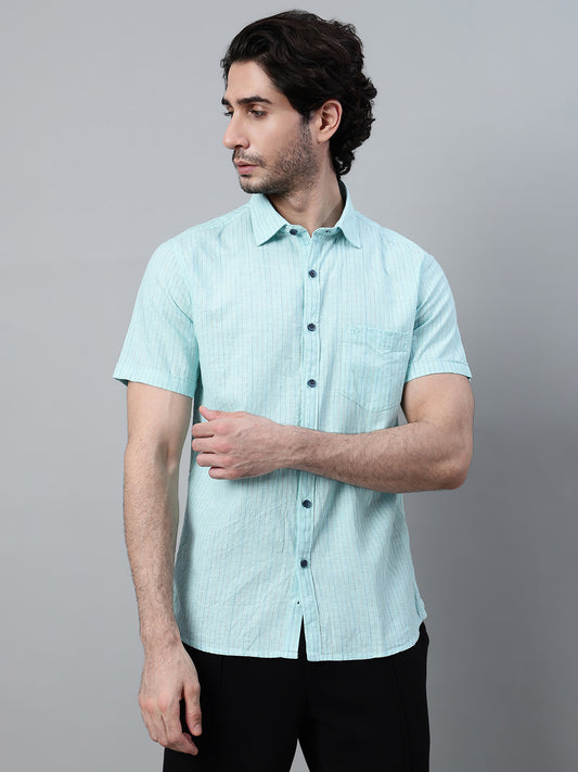 Casual Shirt for Men | Breathable & Soft with Color Fastness Regular Fit Spread Collar Neck Cotton Fabric Striped Pattern
