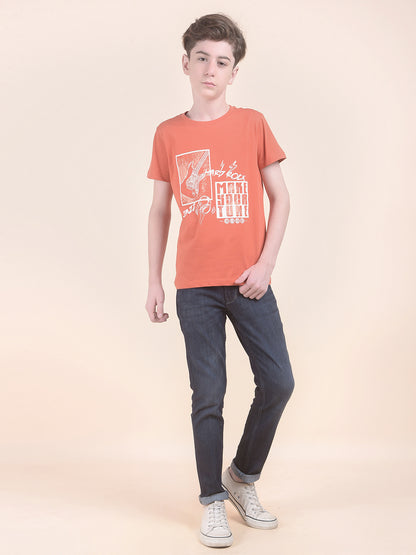 Casual T-Shirt for Boys l Breathable & Soft with Color Fastness Regular Fit Round Neck Cotton Blend Fabric Printed Pattern