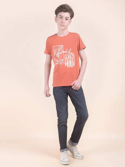 Casual T-Shirt for Boys l Breathable & Soft with Color Fastness Regular Fit Round Neck Cotton Blend Fabric Printed Pattern