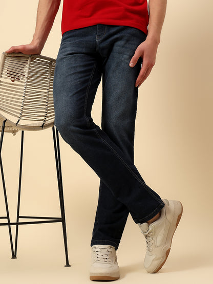 Denim Jeans for Men | Breathable & Soft with Color Fastness Straight Fit Poly Cotton Fabric Solid Pattern Button Closure