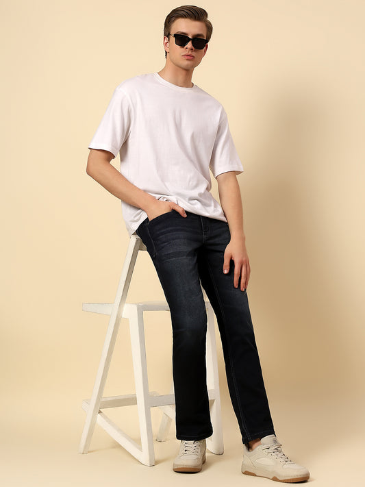 Denim Jeans for Men | Breathable & Soft with Color Fastness Straight Fit Poly Cotton Fabric Solid Pattern Button Closure