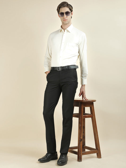 Formal Trouser for Men | Breathable & Soft with Color Fastness Regular Fit Cotton Blend Fabric Solid Pattern Hook & Bar Closure