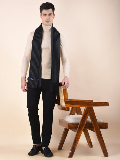 Men Black Striped Winter Warm Casual Muffler