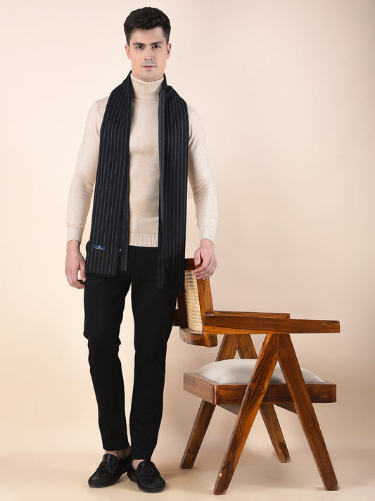 Men Black Striped Winter Warm Casual Muffler