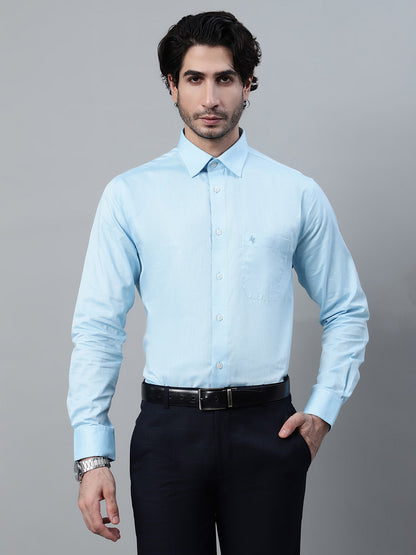 Men's Mint Blue Formal Fil a Fil Plain Full Sleeve Shirt