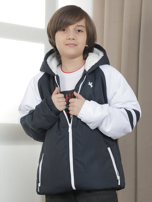 Casual Jacket for Boys l Breathable & Soft with Color Fastness Regular Fit Hooded Neck Nylon Fabric ColourBlock Pattern