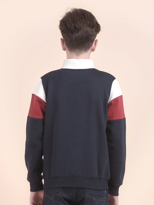 Casual Sweatshirt for Boys l Breathable & Soft with Color Fastness Regular Fit Mock Neck Fleece Fabric Colourblocked Pattern