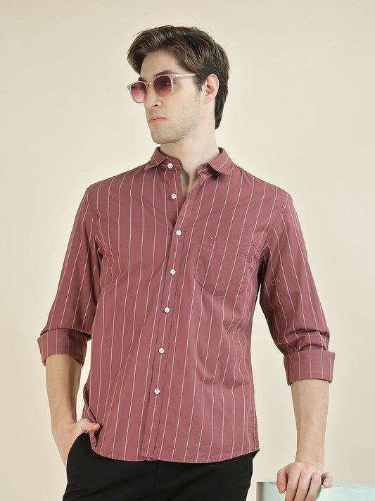 Casual Shirt for Men l Breathable & Soft with Color Fastness Slim Fit Pure Cotton Fabric Striped Pattern