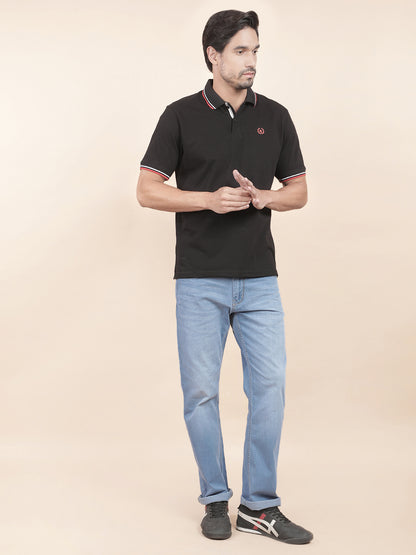 T-Shirt for Men | Breathable & Soft with Color Fastness Regular Fit Polo Neck Poly Cotton Fabric Solid Pattern