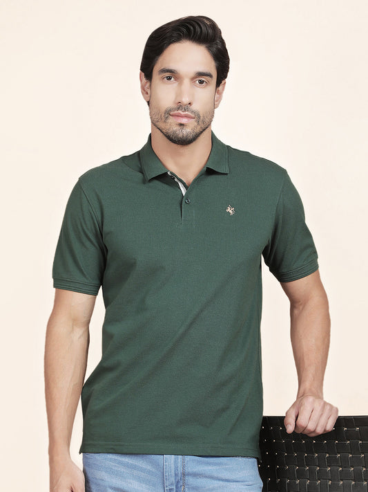T-Shirt for Men | Breathable & Soft with Color Fastness Regular Fit Polo Neck Poly Cotton Fabric Solid Pattern