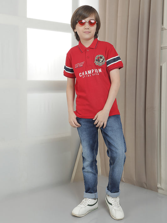 Casual T-Shirt for Boys l Breathable & Soft with Color Fastness Regular Fit Polo Neck Polycotton Fabric Printed Pattern