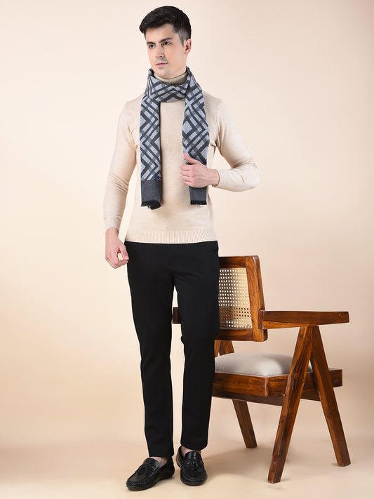 Men Grey Checkered Winter Warm Casual Muffler