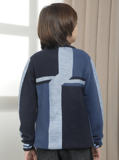 Casual Sweater for Kids l Breathable & Soft with Color Fastness Regular Fit Round Neck Colourblocked Pattern Woolen Fabric