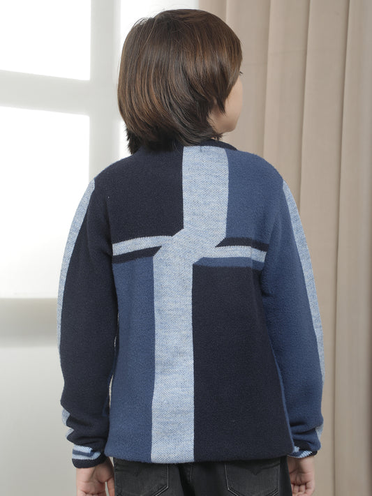 Casual Sweater for Kids l Breathable & Soft with Color Fastness Regular Fit Round Neck Colourblocked Pattern Woolen Fabric