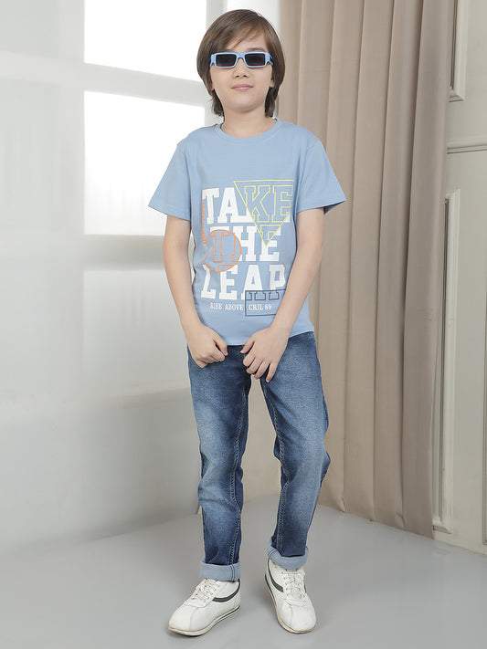 Casual T-Shirt for Boys l Breathable & Soft with Color Fastness Regular Fit Round Neck Cotton Blend Fabric Printed Pattern
