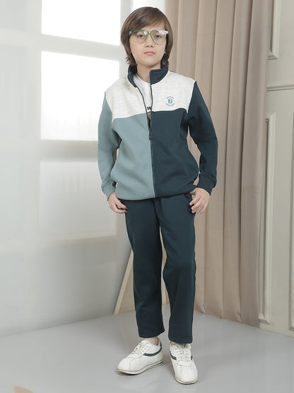 Track Suit for Kids (Boy)| Winter Wear Mock Collar with Full Zipper Upper Fleece Fabric ColourBlock Pattern