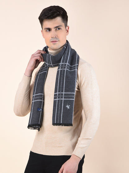 Men Grey Checkered Winter Warm Casual Muffler
