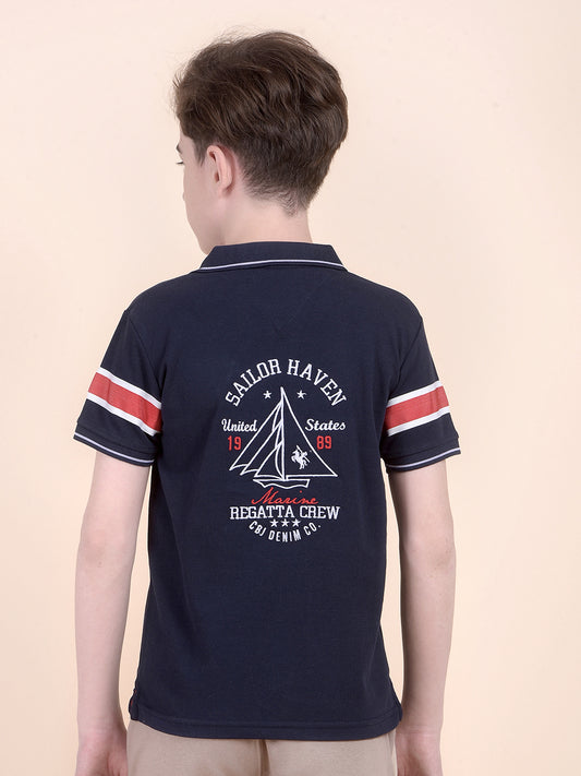 Casual T-Shirt for Boys l Breathable & Soft with Color Fastness Regular Fit Polo Neck Polycotton Fabric Printed Pattern