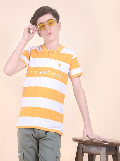Casual T-Shirt for Boys l Breathable & Soft with Color Fastness Regular Fit Polo Neck Polycotton Fabric Striped Pattern