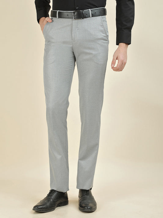 Formal Trouser for Men | Breathable & Soft with Color Fastness Regular Fit Cotton Blend Fabric Textured Pattern Hook & Bar Closure