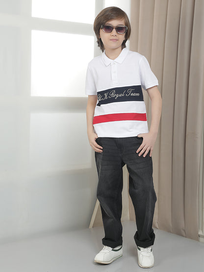 Casual T-Shirt for Boys l Breathable & Soft with Color Fastness Regular Fit Polo Neck Polycotton Fabric Colourblocked Pattern