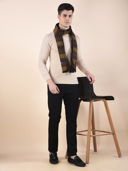 Men Brown Checkered Winter Warm Casual Muffler