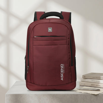 32 Litre Laptop Backpack Upto 18 inchs Laptop for School, Office, College & Travel Bag for Men and Women (Maroon) | 3 Compartments, Side Pocket, Padded Shoulder Strap, Smooth-Glide Zippers