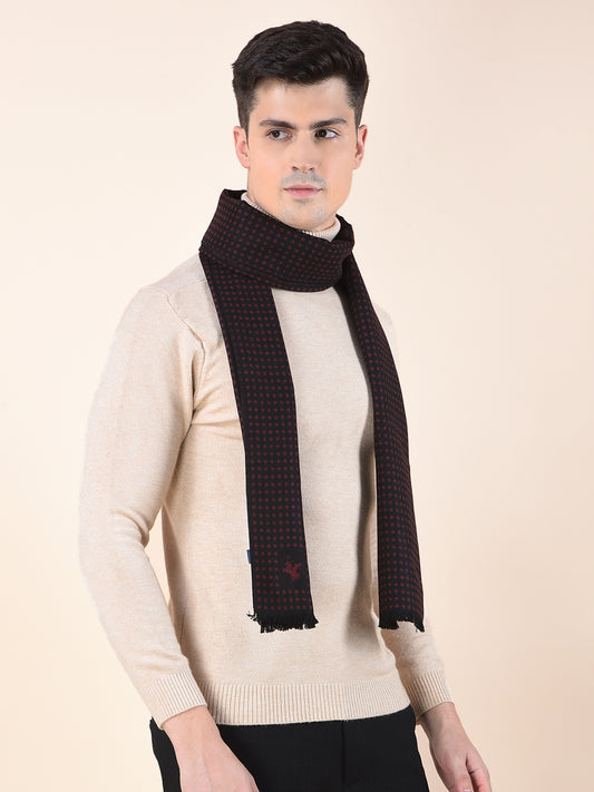 Men Maroon Printed Winter Warm Casual Muffler