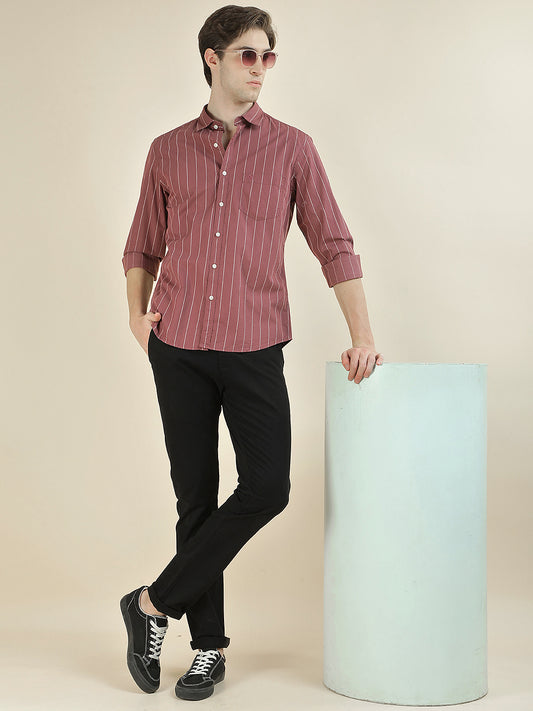 Casual Shirt for Men l Breathable & Soft with Color Fastness Slim Fit Pure Cotton Fabric Striped Pattern