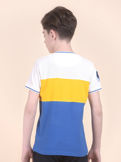 Casual T-Shirt for Boys l Breathable & Soft with Color Fastness Regular Fit Round Neck Polycotton Fabric  Pattern Colourblocked
