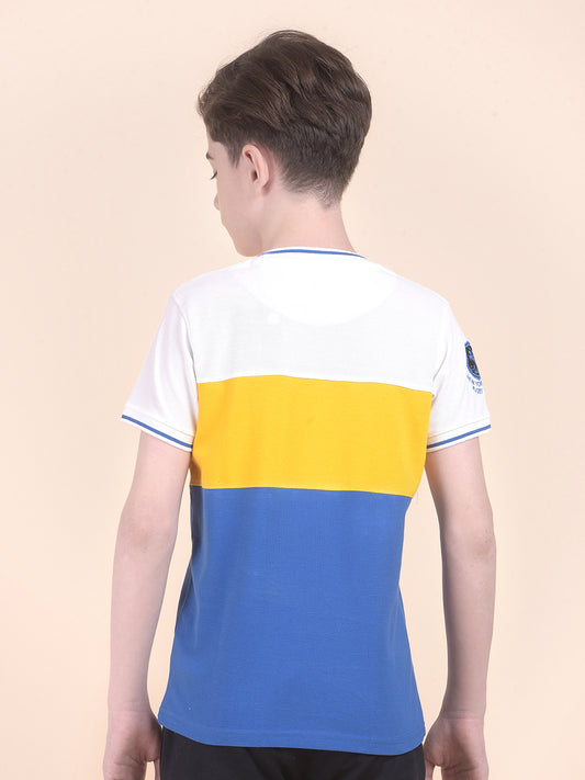 Casual T-Shirt for Boys l Breathable & Soft with Color Fastness Regular Fit Round Neck Polycotton Fabric  Pattern Colourblocked